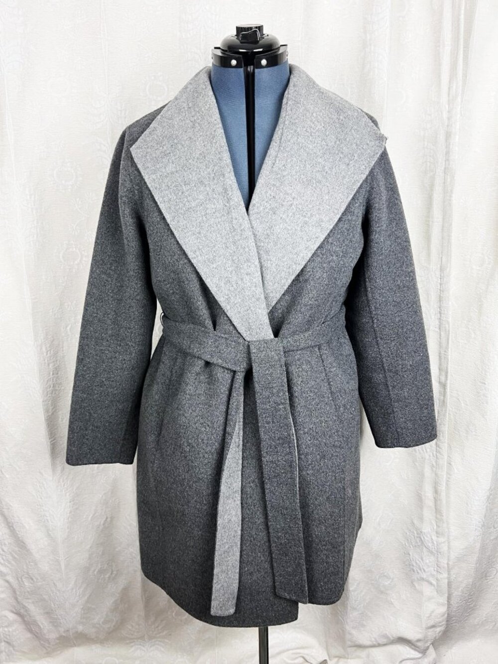 Talbots Woman belted double face wool blend coat 2-tone gray mid-length jacket